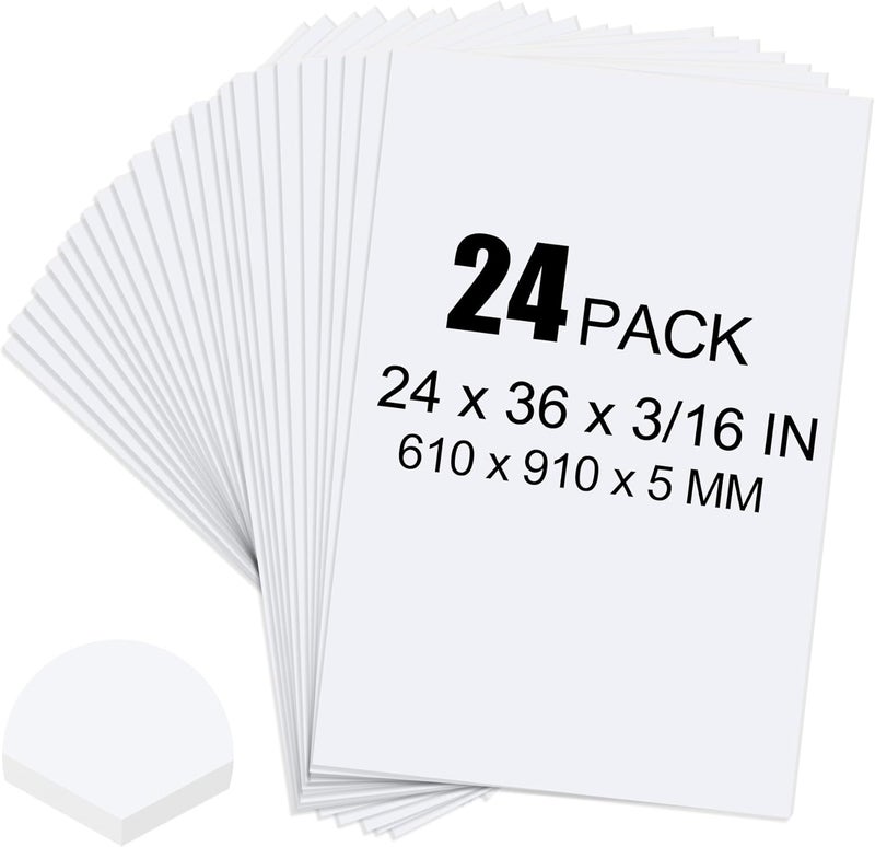 ToLanbbt 24 Pack White Foam Board, 24 x 36 x 3/16" Thick Foam Core Acid Free Poster Foamboard for Art Craft Projects, Painting, Displaying, Signage, Wedding, School - Image 1